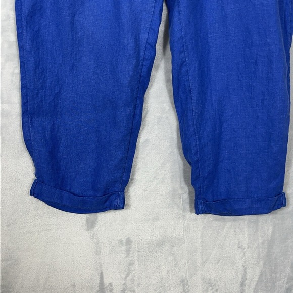 J Jill Women 2X Love Linen Pant Straight Leg Cuff Blue Pull On Stretch Waist - Picture 3 of 11